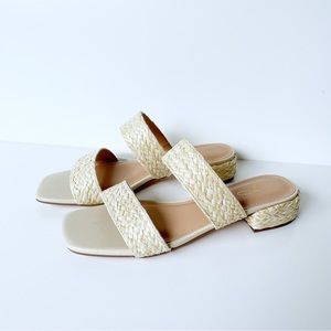 NEW Joie Niki Braided Raffia Straw Slip On Sandals 8.5 Block Square Toe